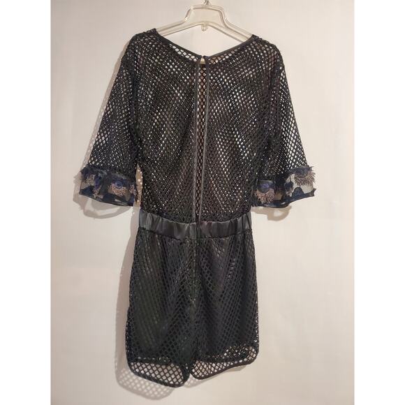 CQ by CQ Sheer Mesh Sequin Embellished 1/2 Sleeve Romper Womens Sz S Party Club - Picture 2 of 11
